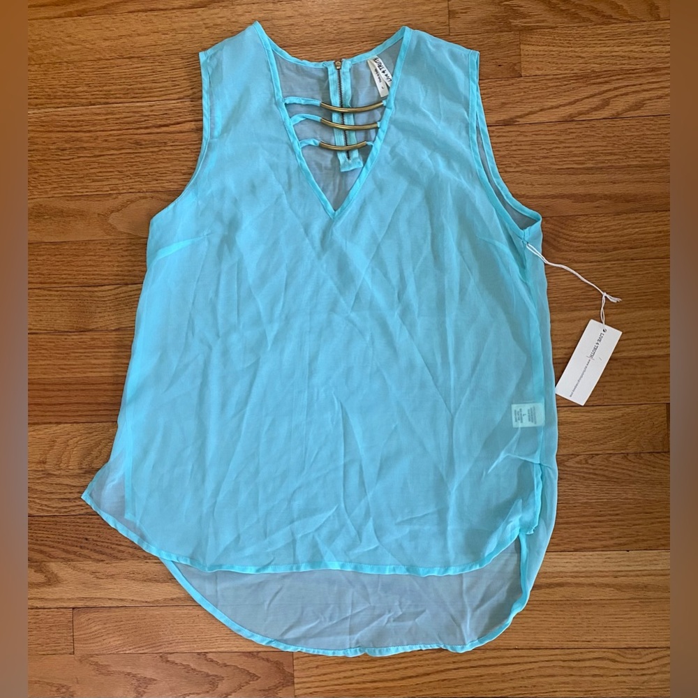 Live 4 Truth Tank Women’s Large Light Blue-Aqua Sheer Top Jewelry Detail NWT